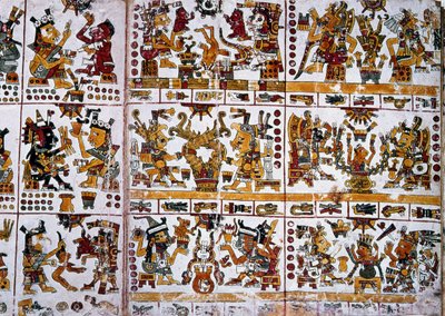 Detail from a Facsimile Copy of a Page of the Codex Borgia Showing Six Couples of Gods Representing Divination for Couples by Unknown
